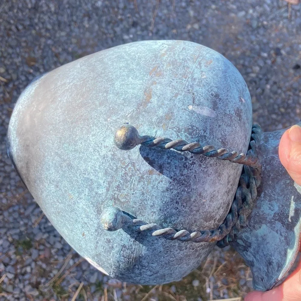 Vintage Handmade Rustic Blue Green Vase with Rope Detail